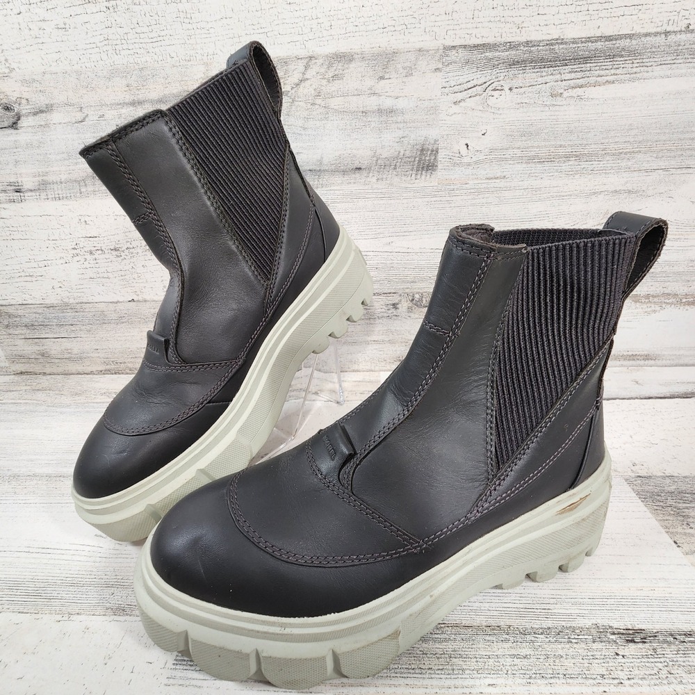 Sorel‎ Boots Chelsea Women 7 Black Leather Platform Waterproof NL5014-093